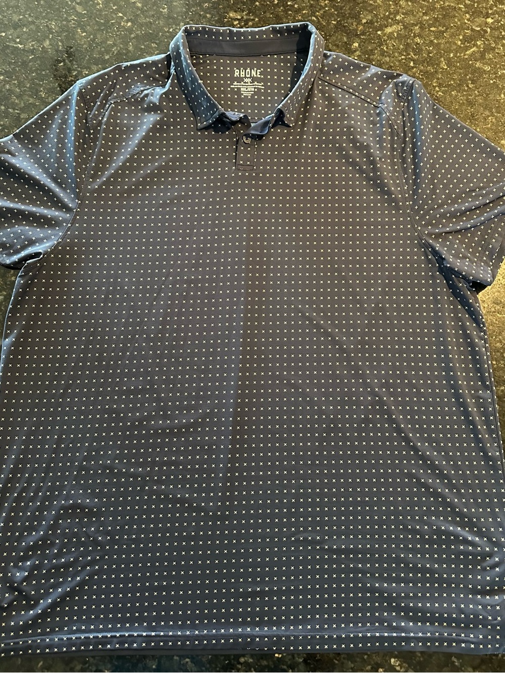 RHONE Navy Polo with White Micro Dots